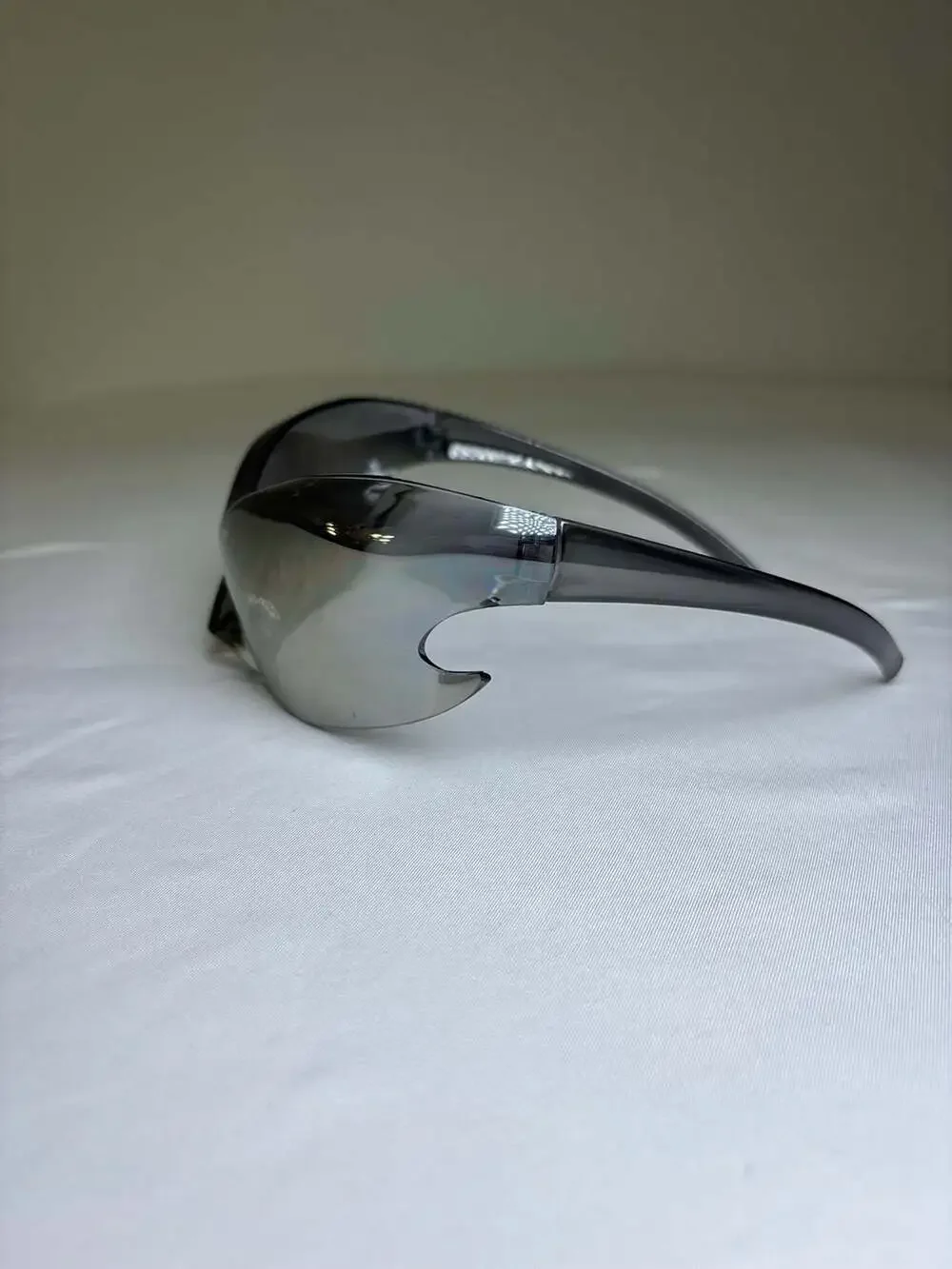 Futuristic Y2K Flame Wrap Around Shield Sunglasses with Bronze Mirror Lens